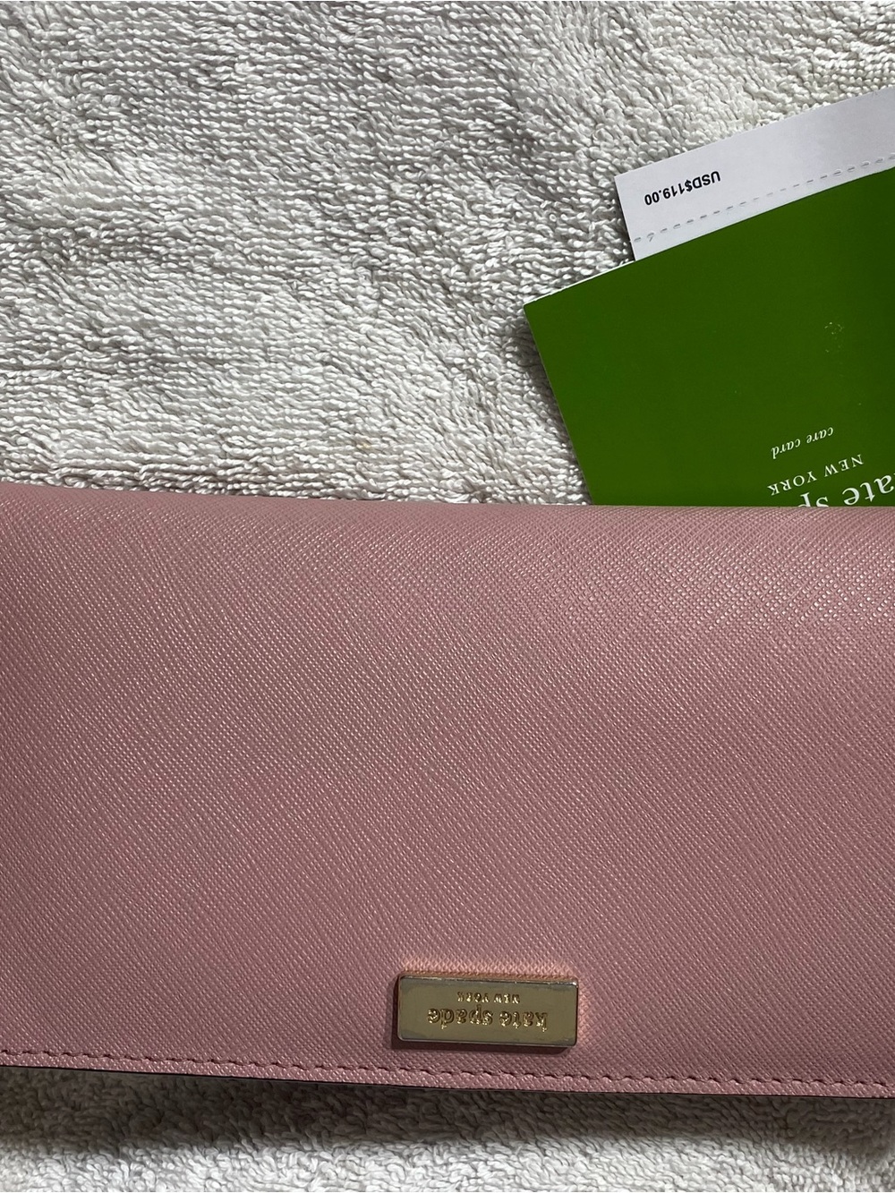 kate spade Pink Saffiano Clutch Wallet with Gold Logo Plaque